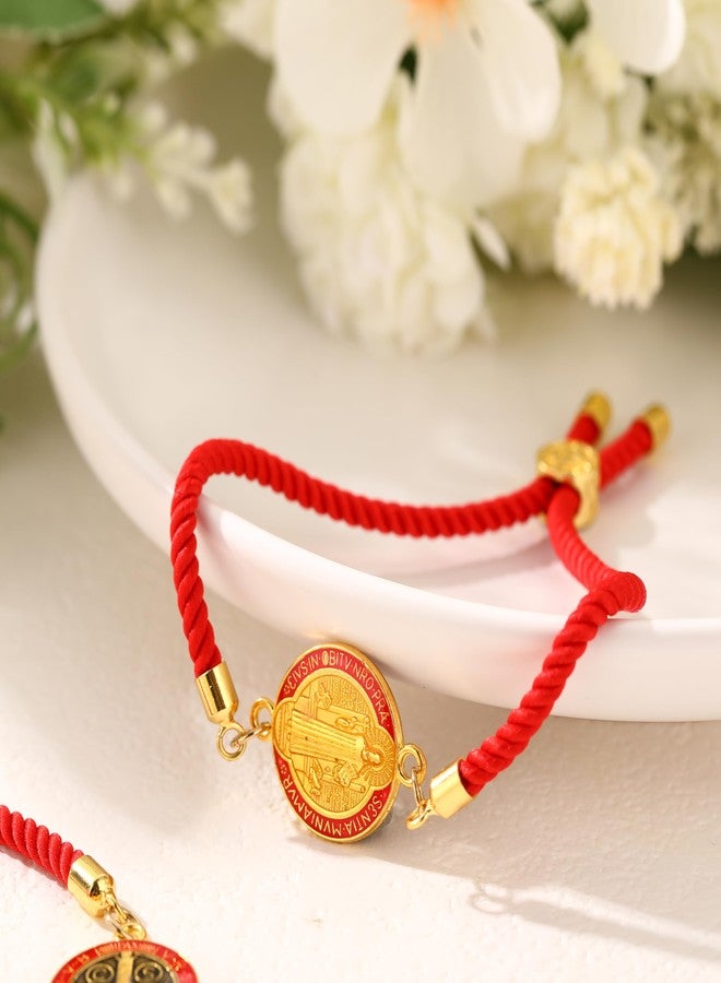 Canchiing 2 Pcs Saint Benedict Medal Blessing Gifts Red String for Protection Adjustable Catholic Bracelet Rosary Bracelets Gifts for Men Women Birthday Christmas Confirmation - Image 4